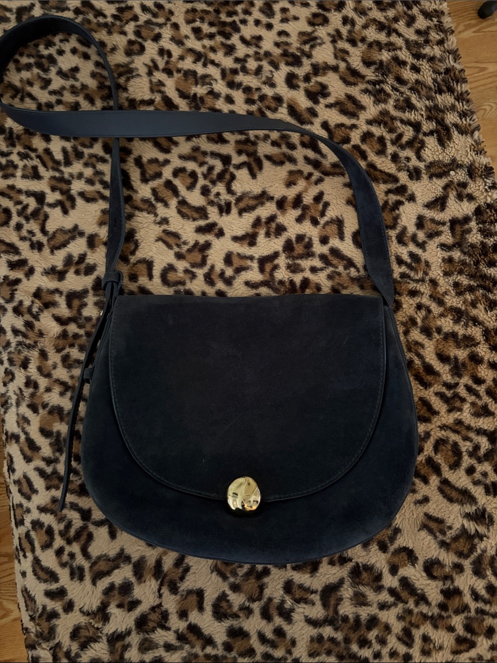 Madewell Black Suede Crossbody Shoulder Bag with Gold Accent